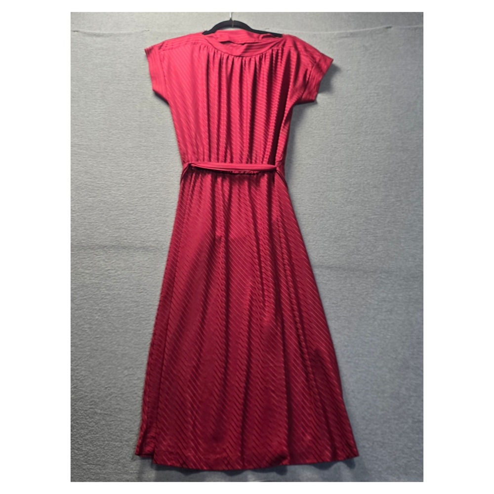 Maxi Dress Womens Small Red Textured Stripe Belted Fit Flare Cap Sleeve Retro